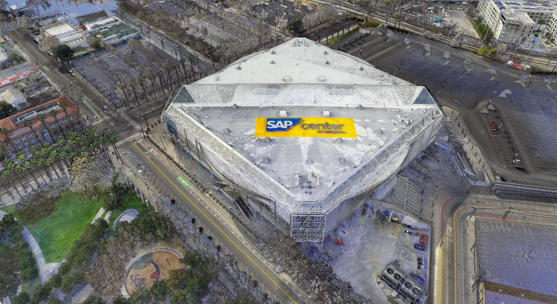 Aerial LiDAR point cloud of the SAP Center in San Jose