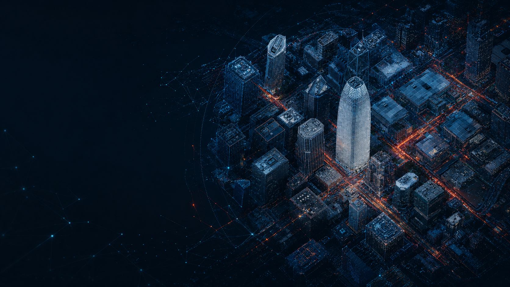World Data — a luminous aerial view of a city at night
